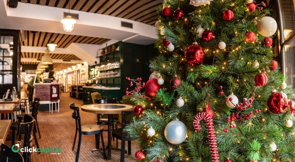 christmas tree inside the restaurant