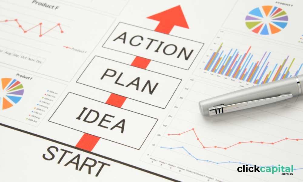 business plan concept. start-idea-plan-action
