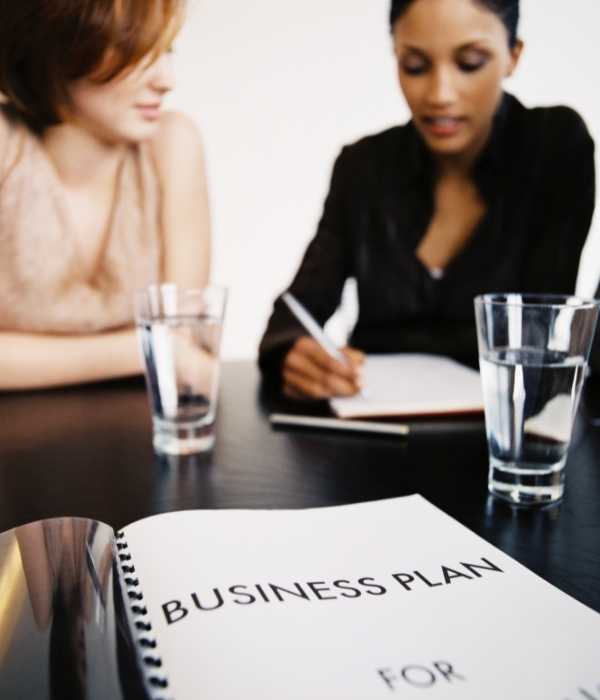 two business woman writing a business plan 