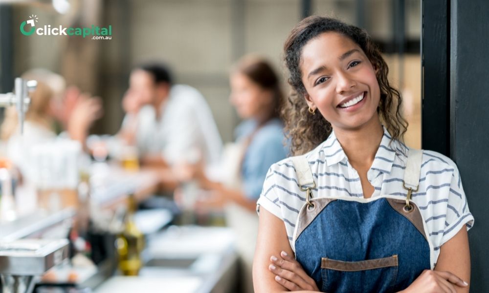 happy business woman in the restaurant