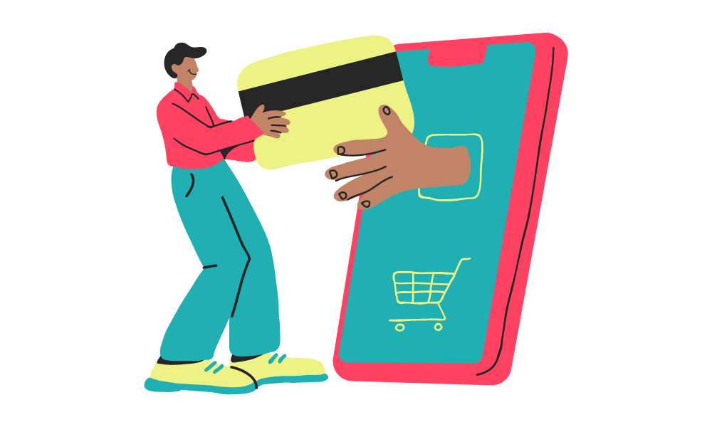 Hand drawn People Online Shopping Credit Card